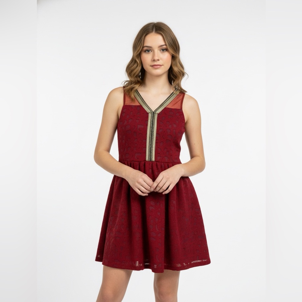 Elisa B Girls Burgundy Gold Party Dress Size 10 Dance Special Occasion Boutique